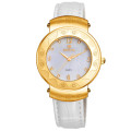 SKONE 9352 luxury ladies genuine leather strap ip gold watch